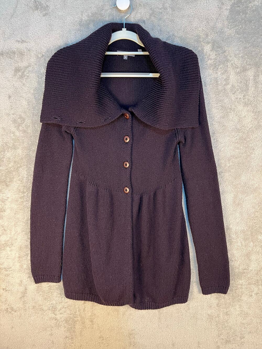 Vince Peplum Cardigan Sweater Medium Purple Lambswool Academia Preppy Twee